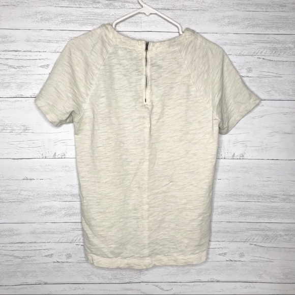 Cream Floral Crochet Eyelet Mix Short Sleeve Shirt - Picture 2 of 6